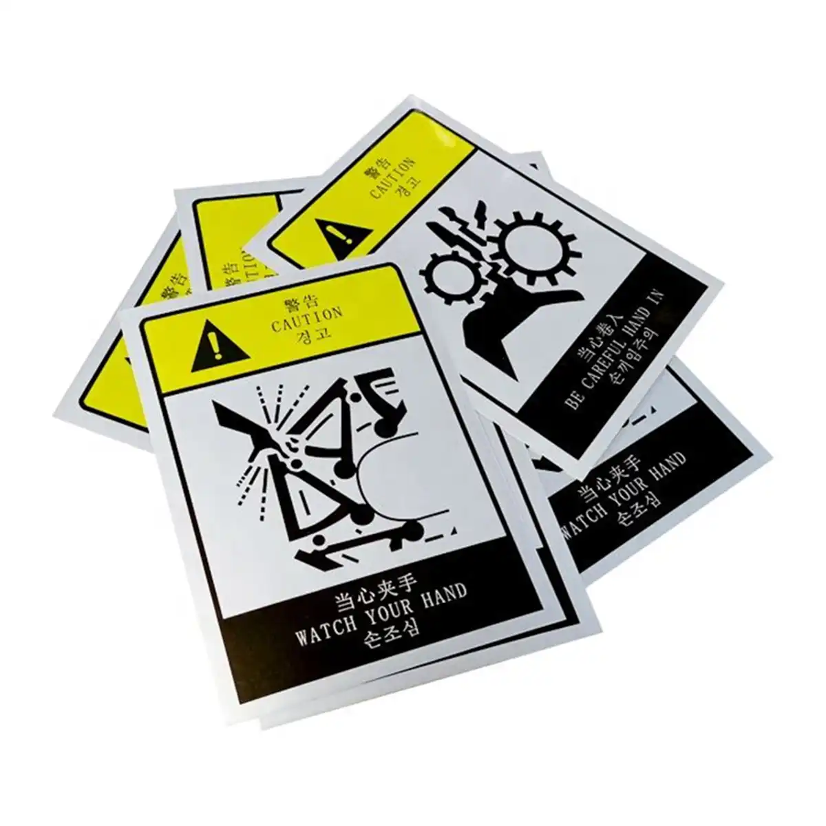 Warning and safety label applied to industrial equipment