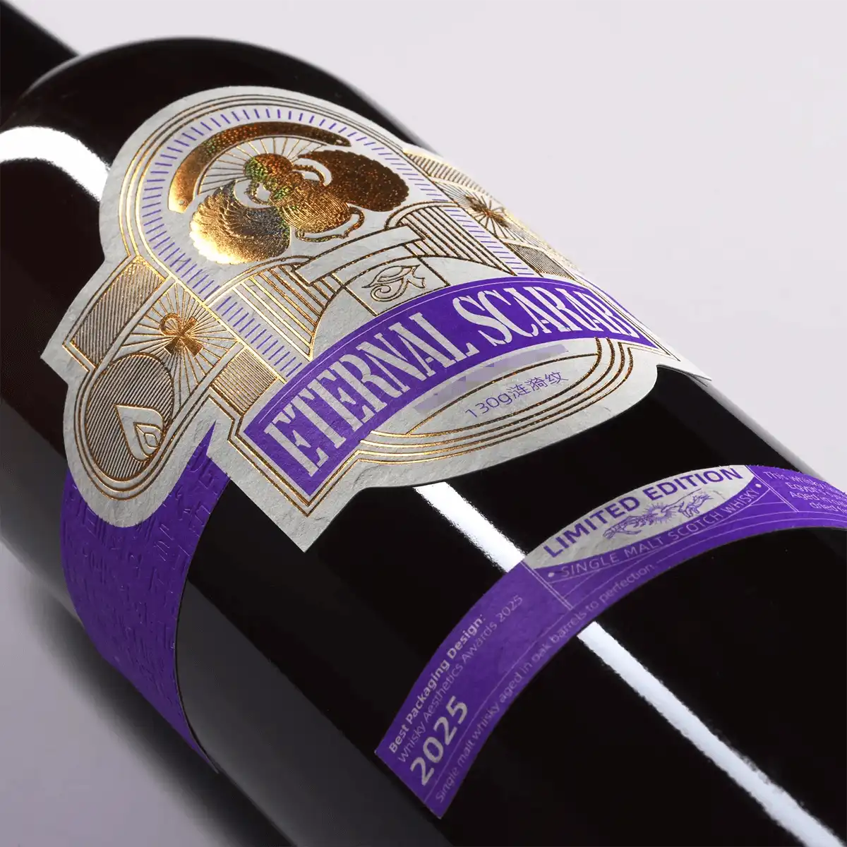 Premium custom labels on wine, spirits and cosmetic packaging